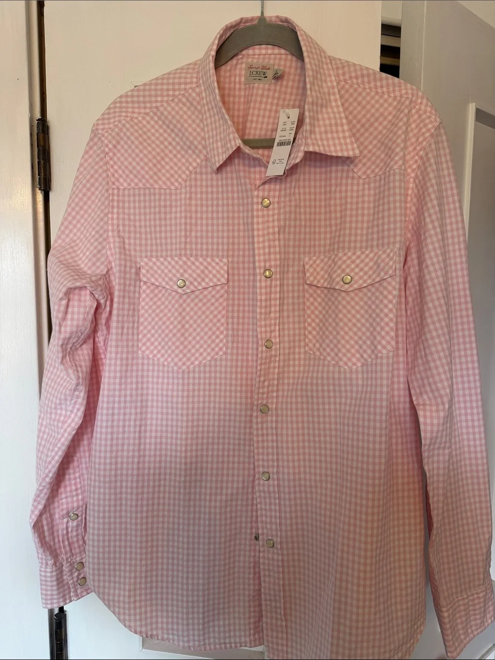 J. Crew Pink Gingham Snap-Front Men's Shirt NWT